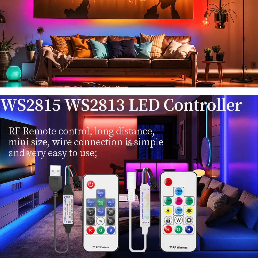 4Pin USB/DC LED Strips Controller RGB Smart Music/DIY/Lock Dimmer with RF14/17/21Key Remote for WS2813 WS2815 led light DC5V-24V