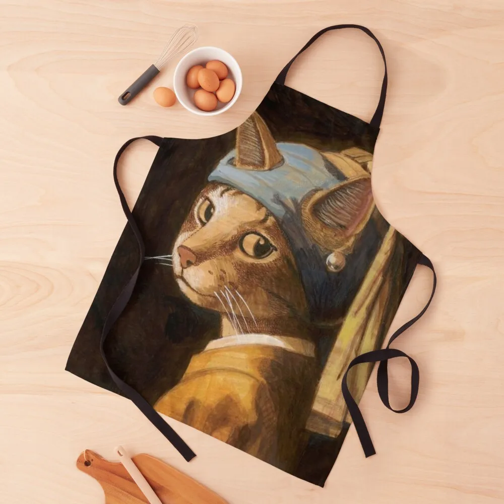 

Cat With a Pearl Earring Apron Kitchen And Home Items Waterproof Apron Kitchen Items For Home Chef Uniform Women