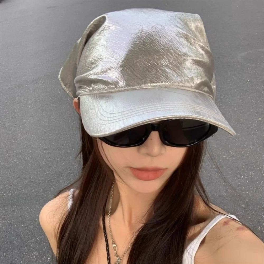 

Simple Satin Headscarf Baseball Cap Hip Hop Y2K Sunscreen Beach Hat Silver Sun Cap Peaked Cap Outdoor