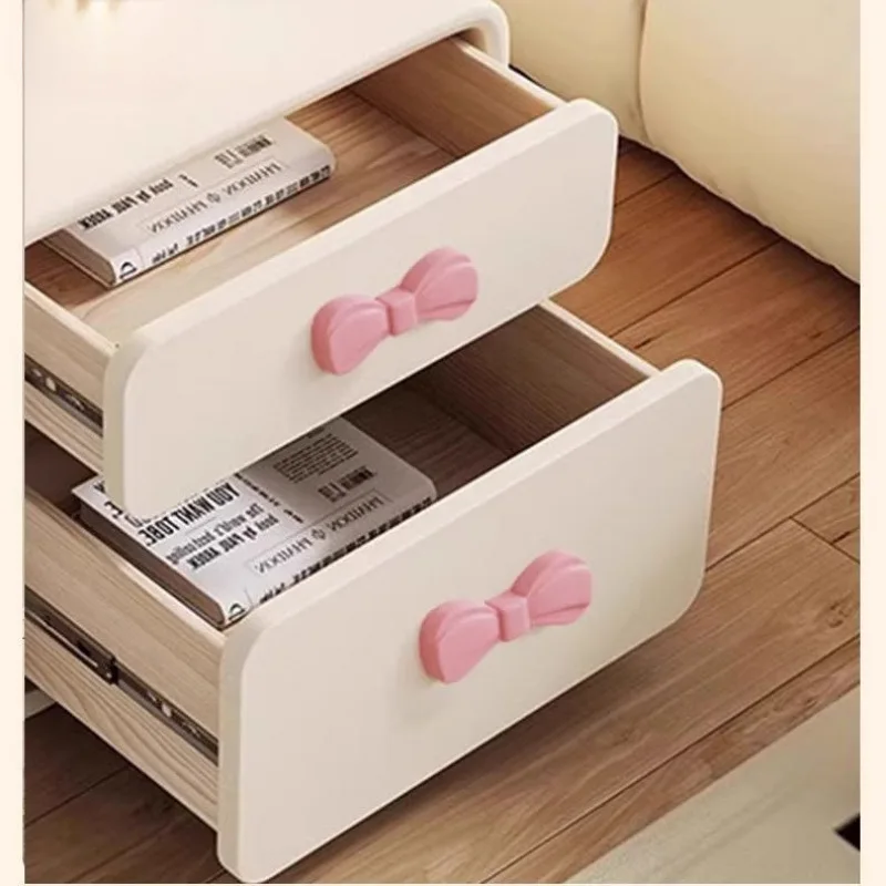 Bow cute cream wind bedside table solid wood small bedroom simple storage creative home leather bedside table