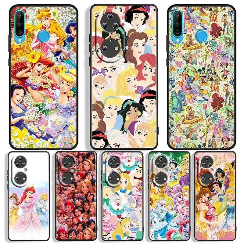 Beautiful Disney Princess For Huawei P50 P40 P30 P20 P10 Pro Lite P Smart Z 2021 2019 4G 5G Silicone Soft Black Phone Case