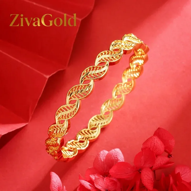 

ZivaGold Luxury 24K 9999 Pure Gold real gold Women's Leaf Bracelet Hollow Twist Buckle Bracelet