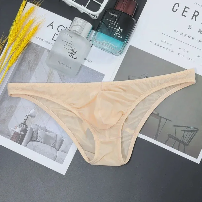 Sommer männer Breifs Sexy Unterwäsche Eis Seide Slip Ultra-dünne Transparente Atmungsaktive Komfortable Niedrige Taille Unterhose MU093