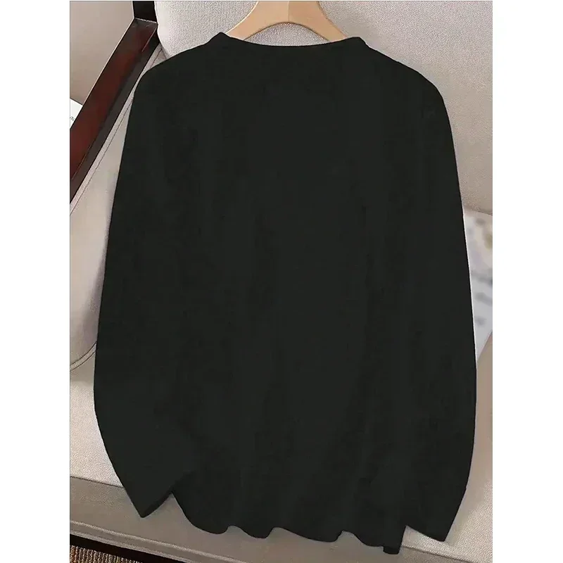 Graphic Black Long Sleeve T Shirt with Red and Green Holiday Lettering Santa Hat Print Women's Vintage Christmas T-Shirt Clothes