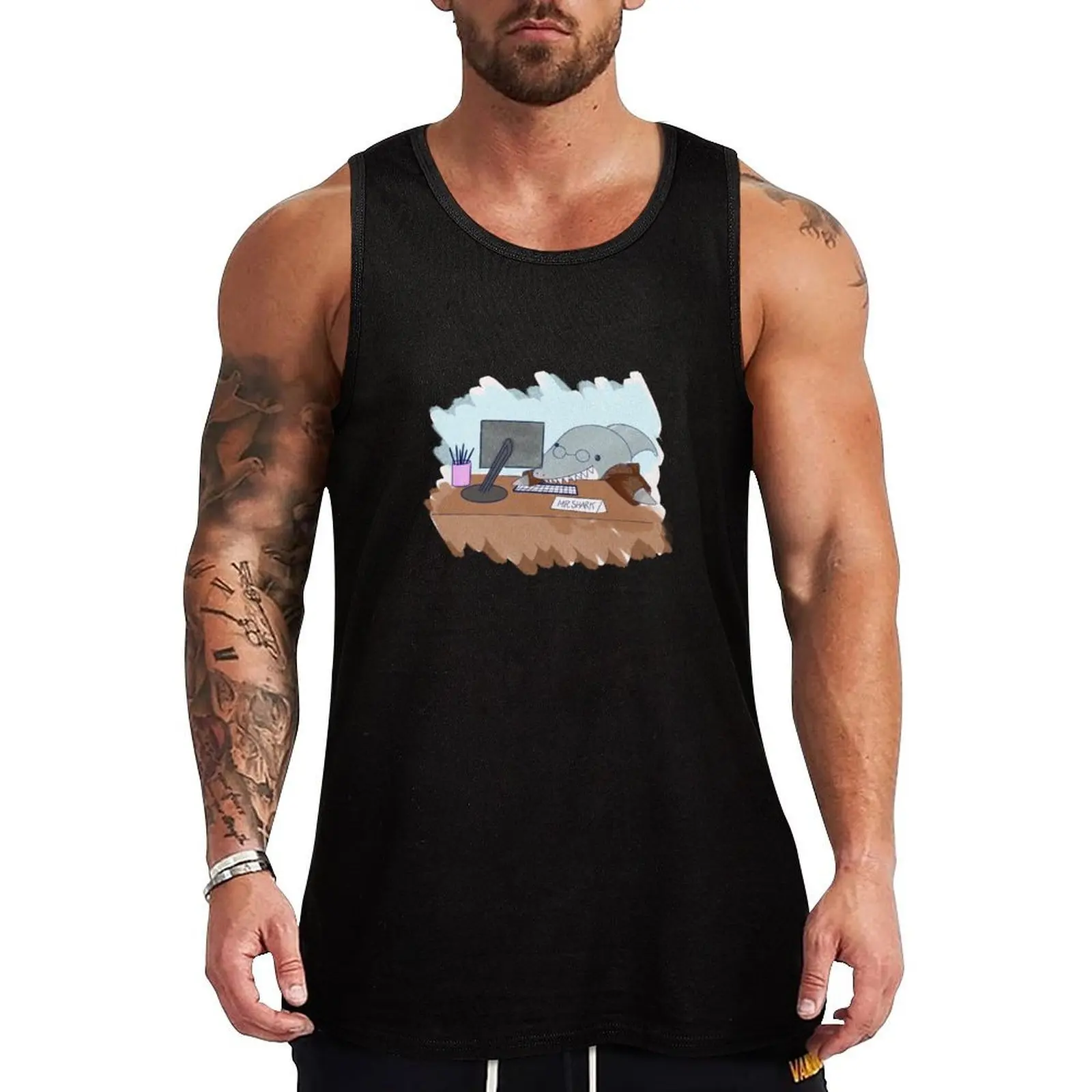 

A Shark in his Field Tank Top Logo Free Print Tank Top Casual Graphic Sleeveless