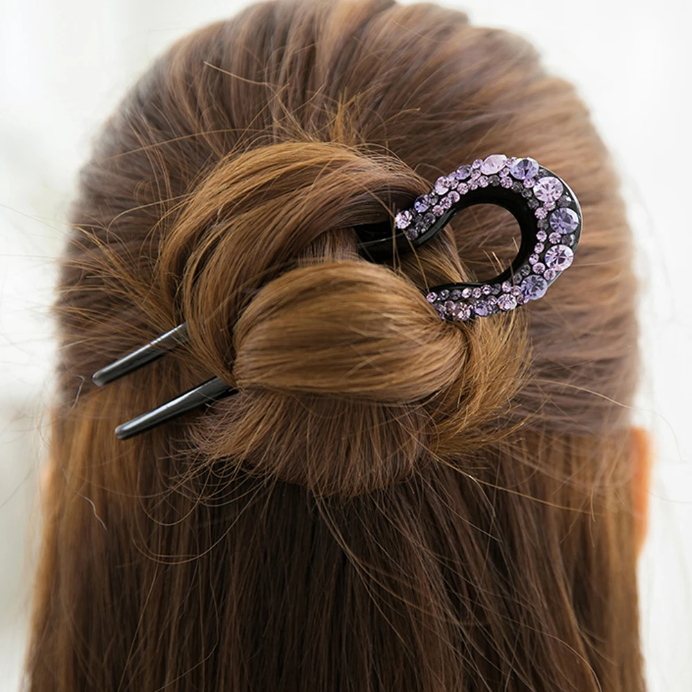 Simple ผู้หญิง U-รูป Rhinestone แฟชั่นเลดี้อุปกรณ์เสริมผมผม Sticks Hairpin ผมส้อม