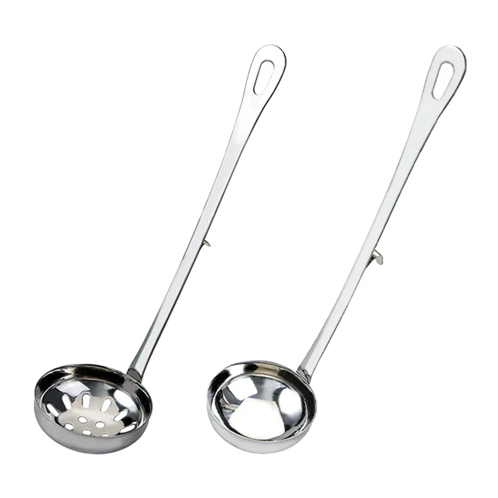 

2 Pcs Hot Pot Colander Spoon Stainless Steel Long Handle Oil Filter Slotted Ladle Kitchen Restaurant Bar Strainer