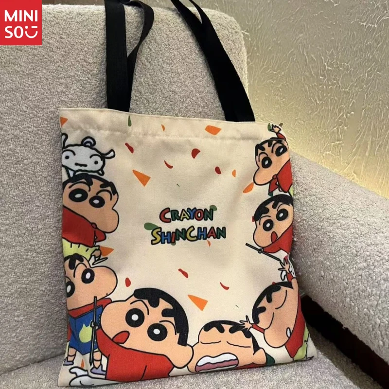 미니소 2025 일본 캔버스 토트백 여성용, 통근용 두꺼운 대형 숄더백