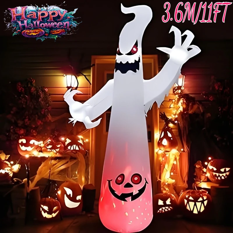 3.6M/11FT Inflatable Toys Halloween Flame White Ghost Built in Led Light Home Decoration Festival Outdoor Indoor Garden Ornament