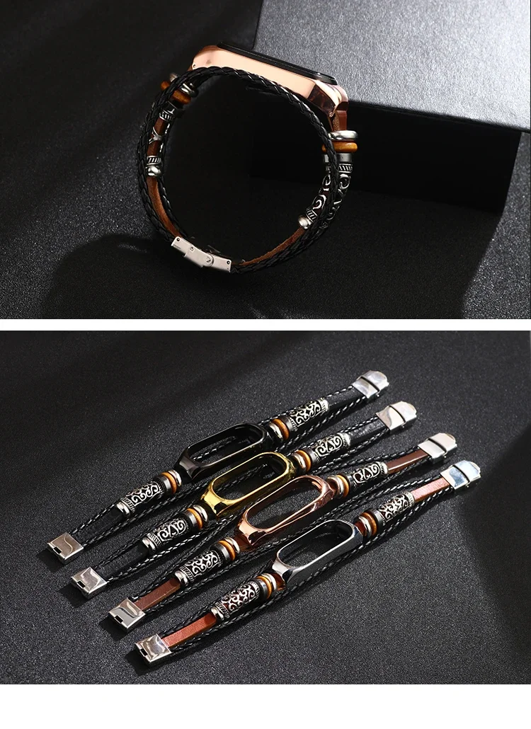 Fashion Leather Strap For Xiaomi mi Band 6 5 4 3 Bracelets Ethnic Style Retro Watch Band On miband 5 4 ремешок correa pulseira