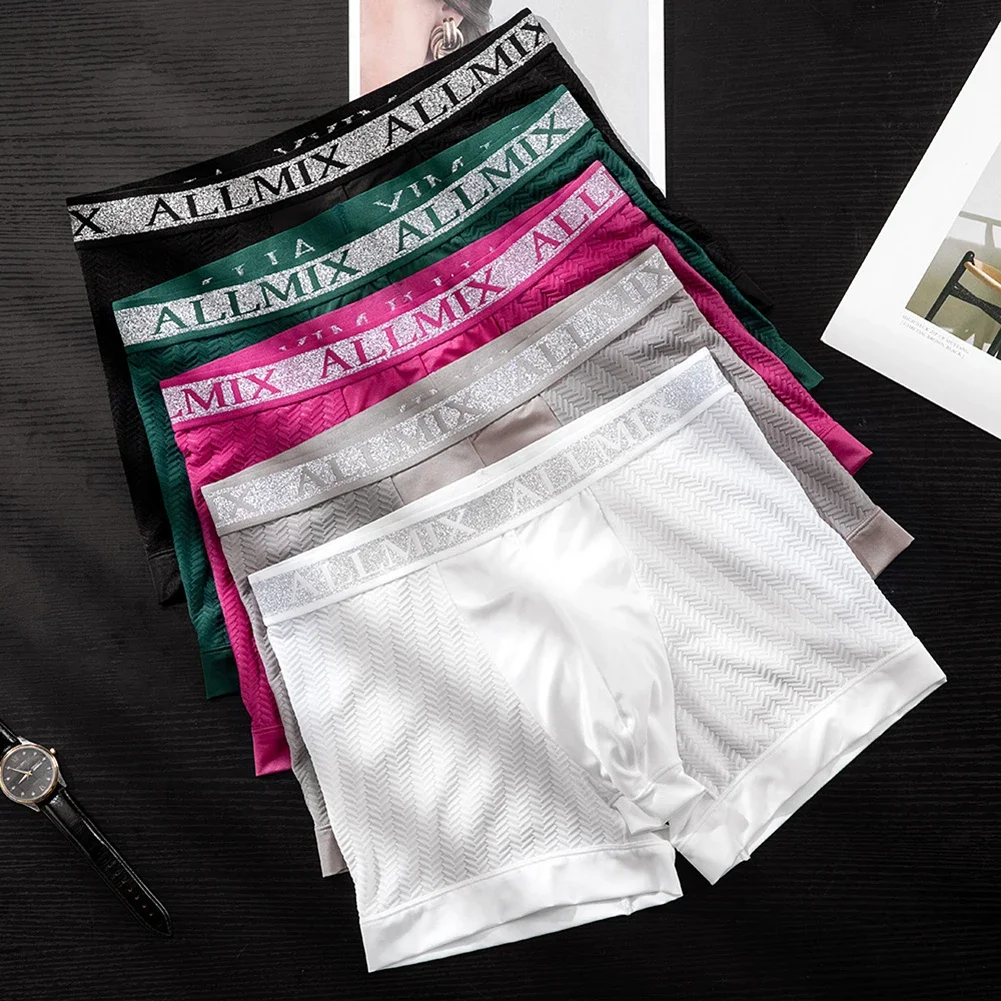 

Stretch Simple Mens Breathable Mesh Panties Ice Silk Underwear Lingerie Bulge Pouch Daily Casual Boxers Shorts