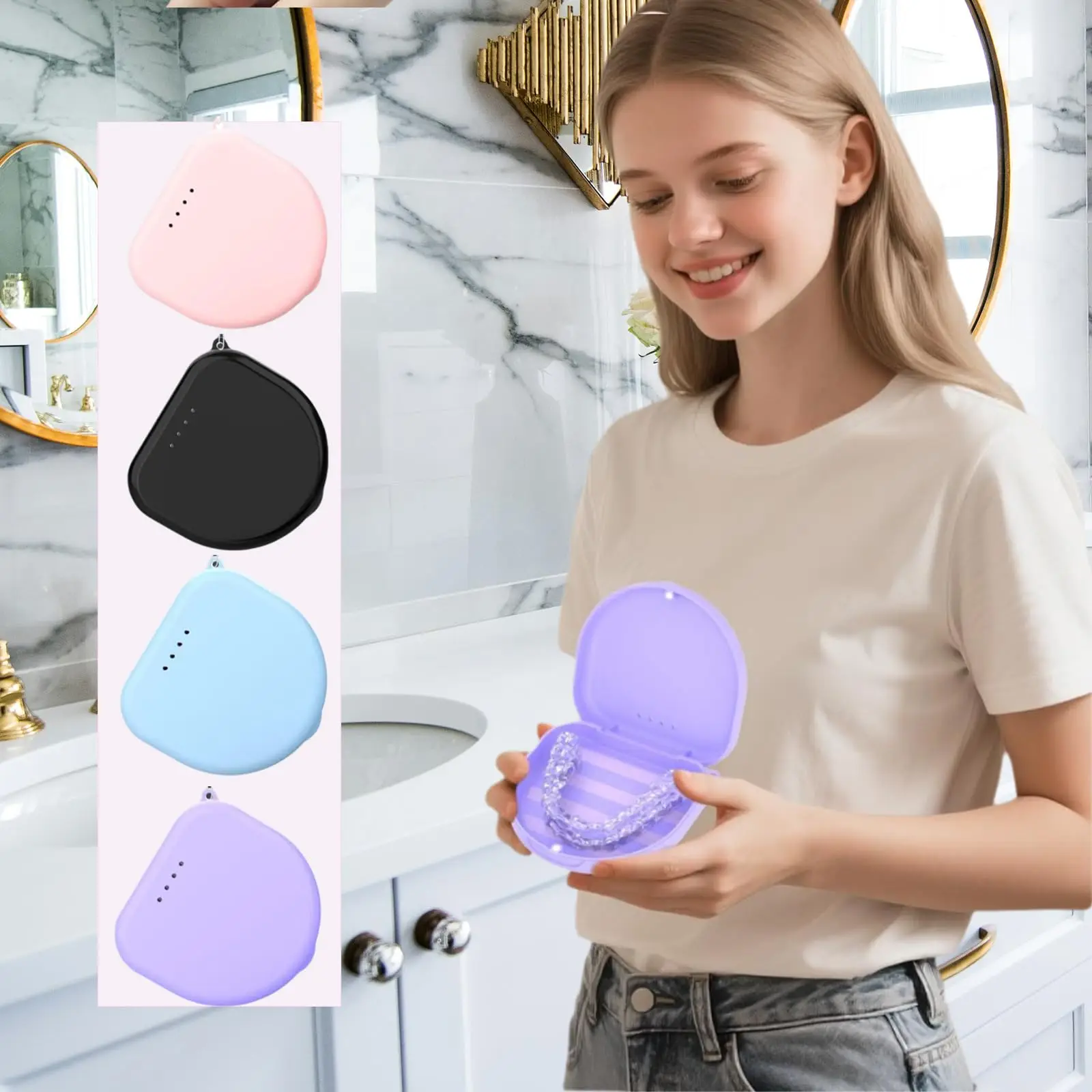 リテーナーケース ポータブルマウスガードボックス 取り外しツール＆ブラシ付き 義歯ホルダー 歯列矯正装置ケース 矯正用品