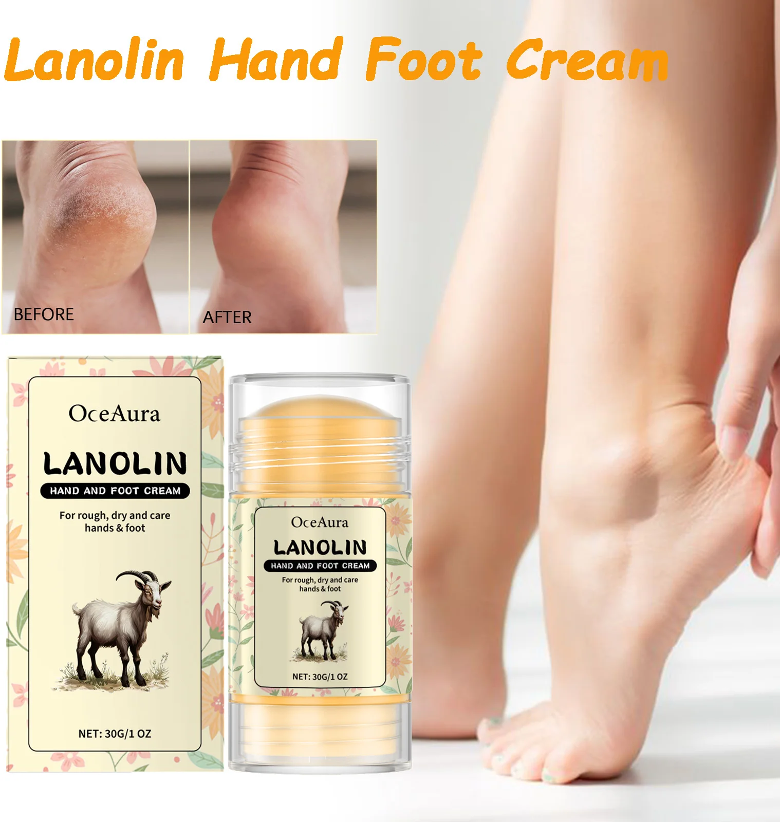 عصا القدم اليدوية من لانولين للبشرة الجافة والمتشققة والخشنة، مرطبة لطيفة ومغذية ومضادة للتشقق، تمنع تكسير قدميك #1