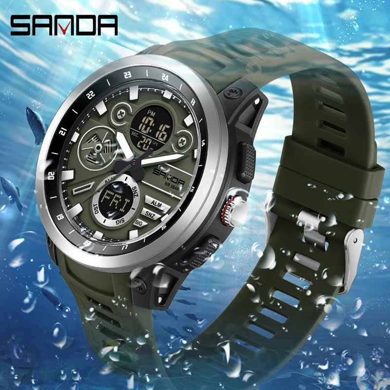 SANDA 3379 Sport Digital Military Wristwatch for Men Alarm Stopwatch Light Dual Time Display Waterproof Watch Men reloj hombre