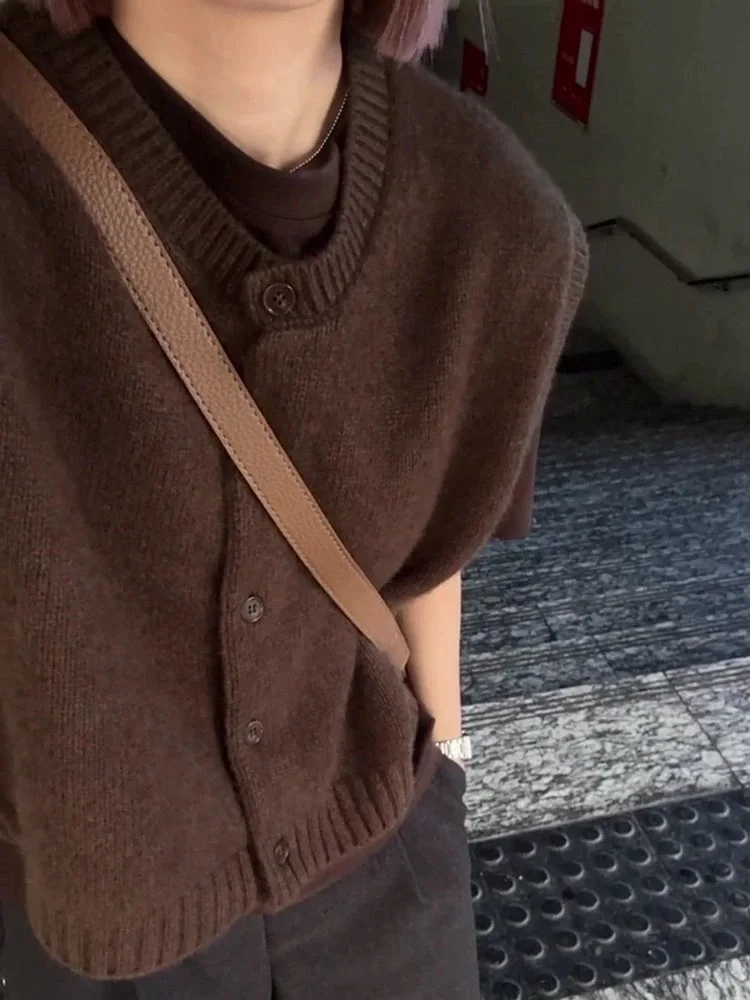 

Осень и зима, новый толстый кардиган из 100% чистого кашемира, женский свитер без рукавов с круглым вырезом, вязаный жилет, жилет, куртка, жилет.