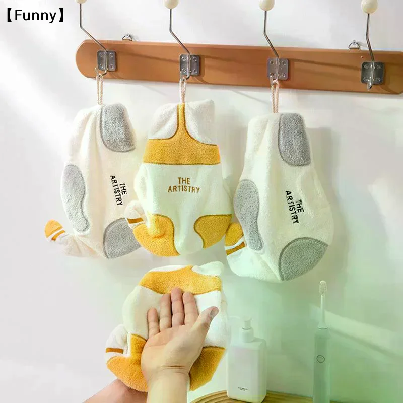

2Pcs Cute Cat Hanging Towel Kitchen Hand Towel Bathroom Soft Absorbent Handkerchief Wipe Towel Cartoon Kids Towels