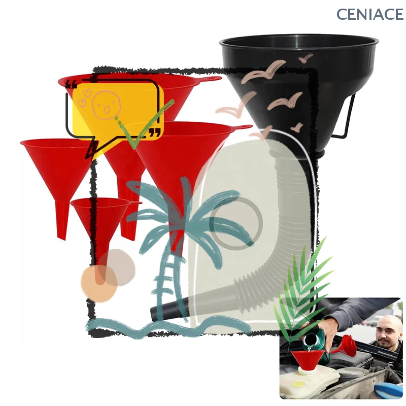 5개입 자동차용 플라스틱 깔때기 세트 넓은 입구 연료 및 오일 다용도 유연한 직각 깔때기 물 냉각제 및 엔진용