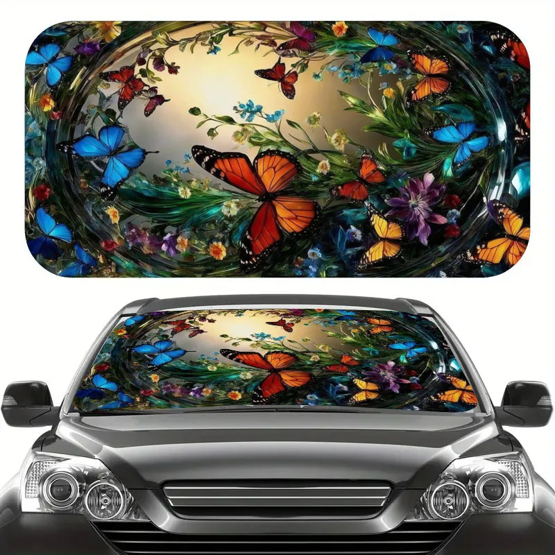 

Butterfly Garden Pattern Printed Car Windshield Shade, Windshield UV Blocking Sun Shield Protector Foldable