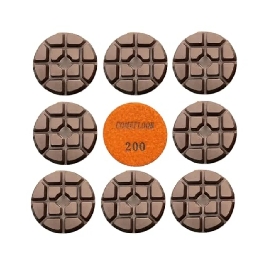 

Concrete Floor Polishing Pucks Diamond Resin Disc for Terrazzo Marble Granite Floor 3 Inch Hook and Loop Polishing Pad 200# 9PC
