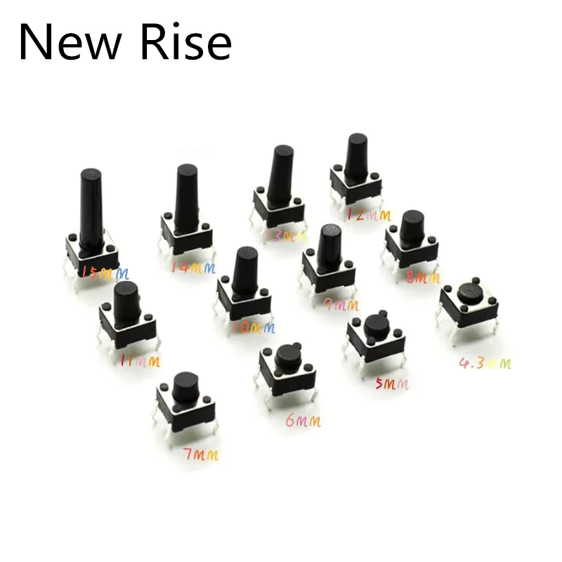 12 valeurs, 120 pièces 6x6x4 kit d'interrupteur tactile, ensembles de boutons poussoirs tactiles, micro-interrupteur DIP 4P, 3mm, 5mm, 6mm, 7mm, 8mm, 9mm, 10mm, 11mm, 12mm, 13mm, 14mm, 15mm