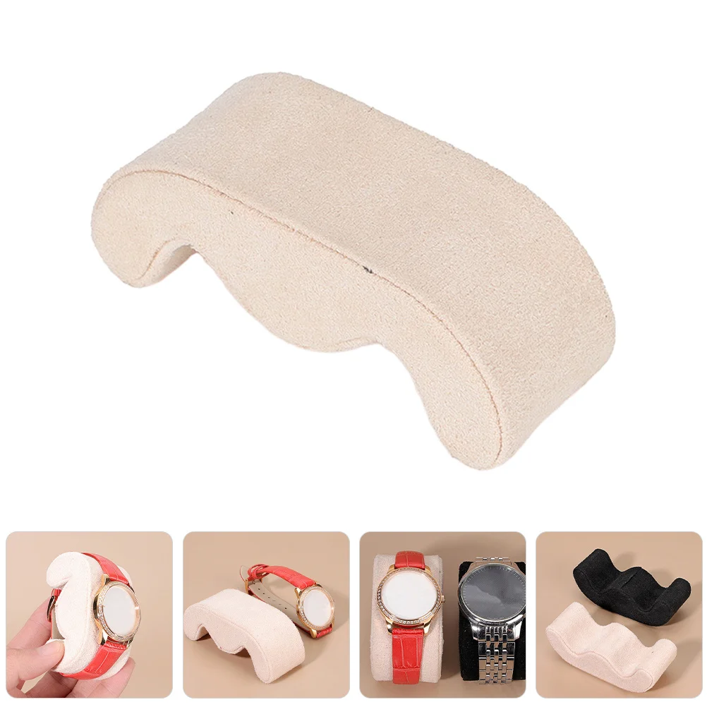 

2Pcs Durable Suede Eva Watch Pillow Jewelry Display Cushion Beige Portable for Home Travel Office Use Chain Display Pillow