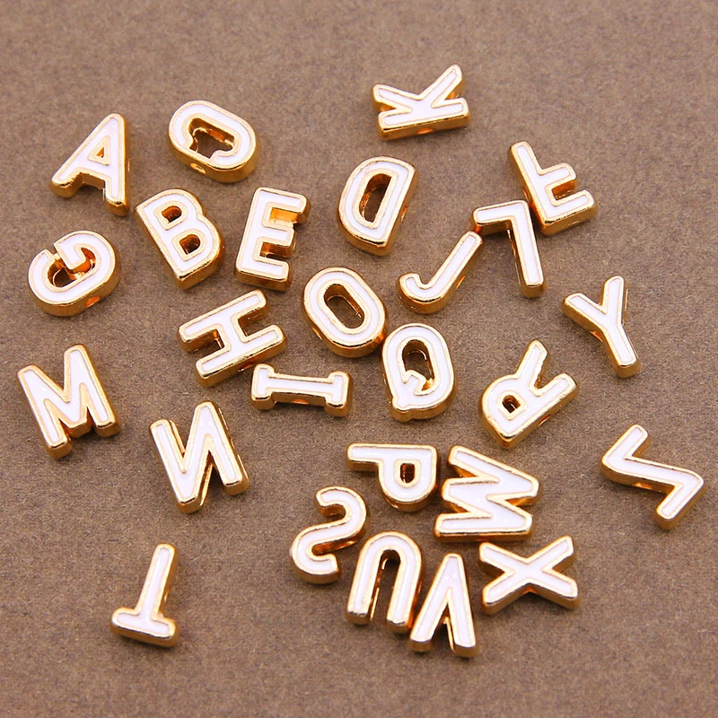 10pcs White Color Enamel Charm A-Z Letter Beads Alphabet Initial Letter loose Spacer Bead For DIY Making Bracelet Jewelry 10MM