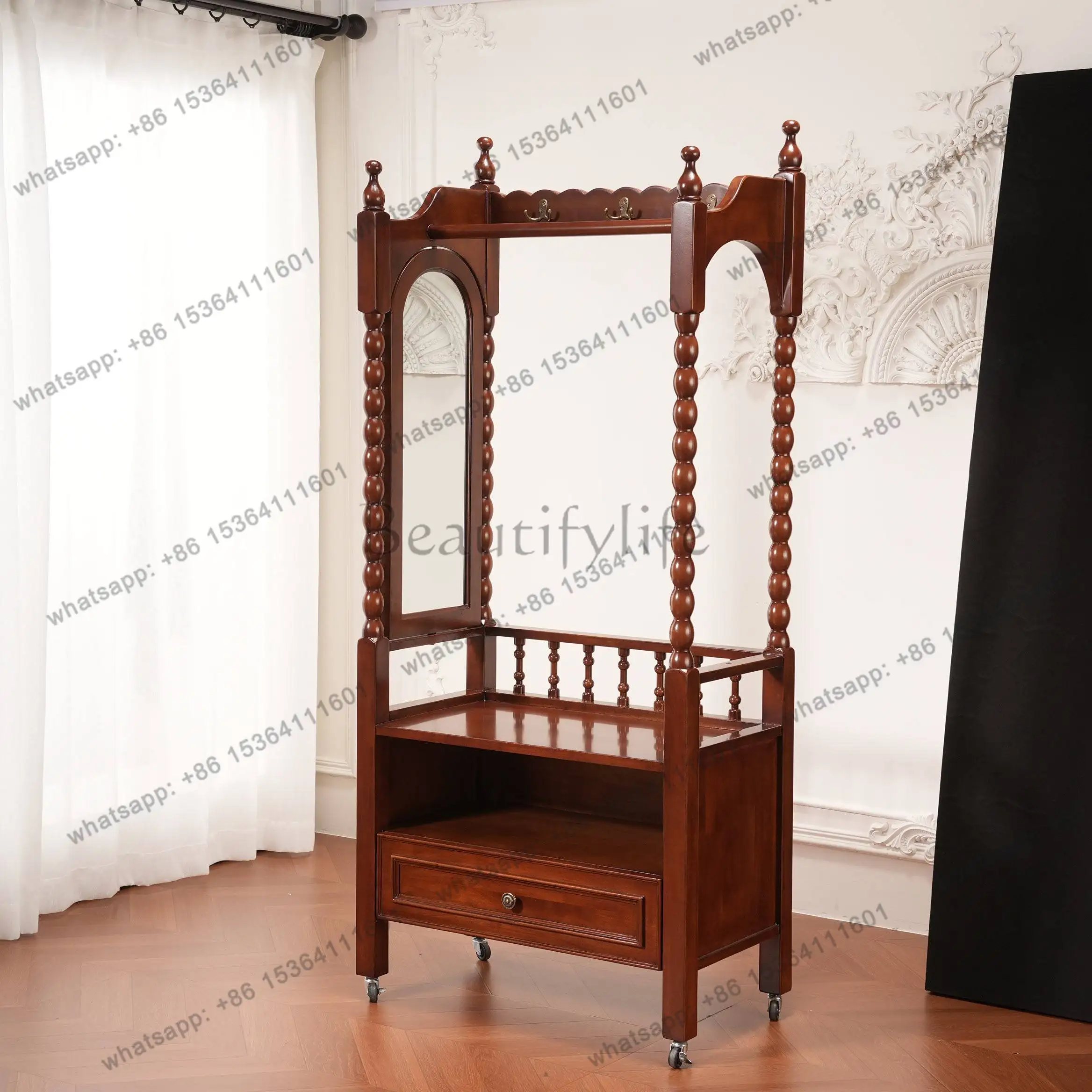 FG solid wood hanger high-end with drawers wheels mirror storage locker