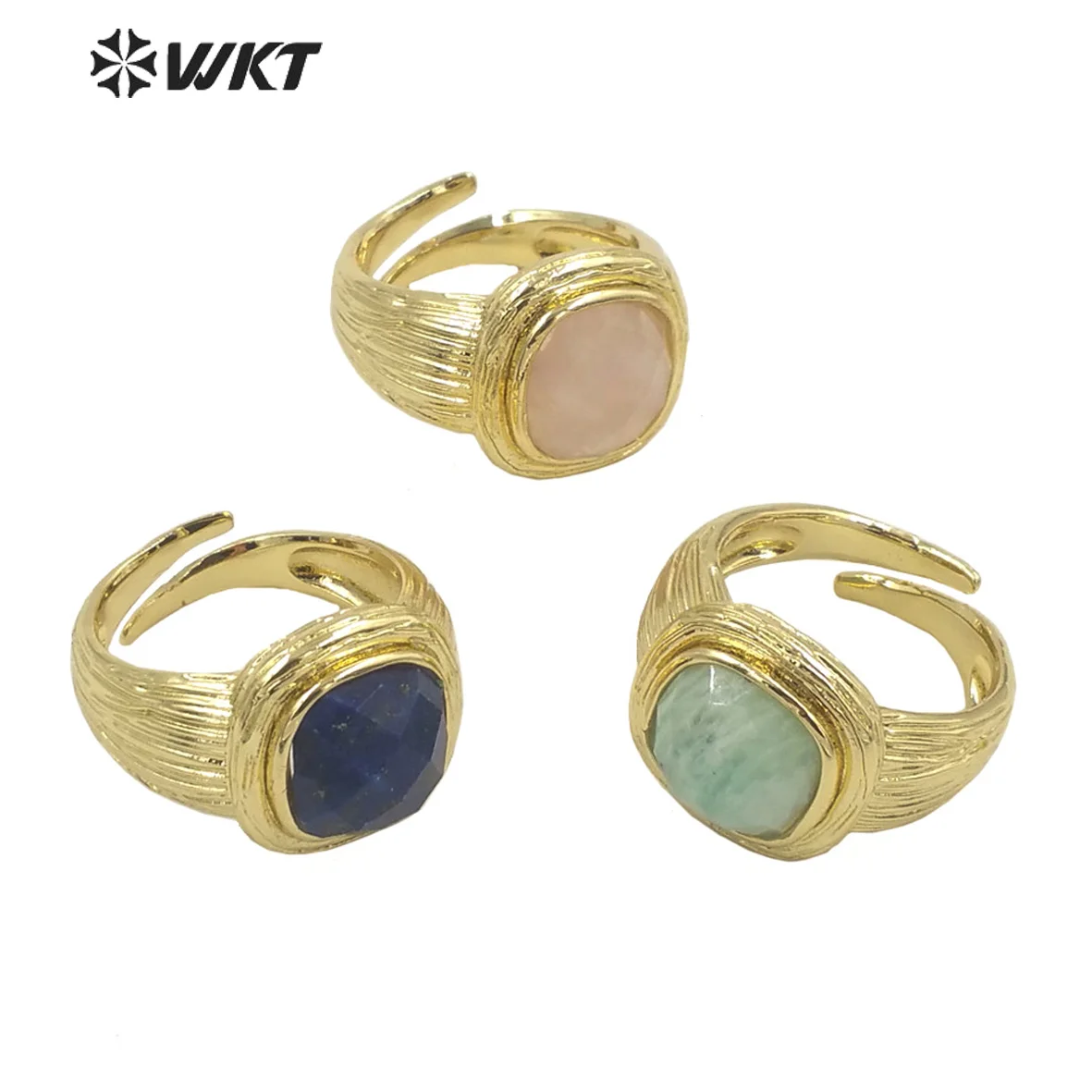 WT-R455 New Design Satin Finished Simple Women Ring 18k Gold Plated Square Colored Stone Gemstone Party Accessories