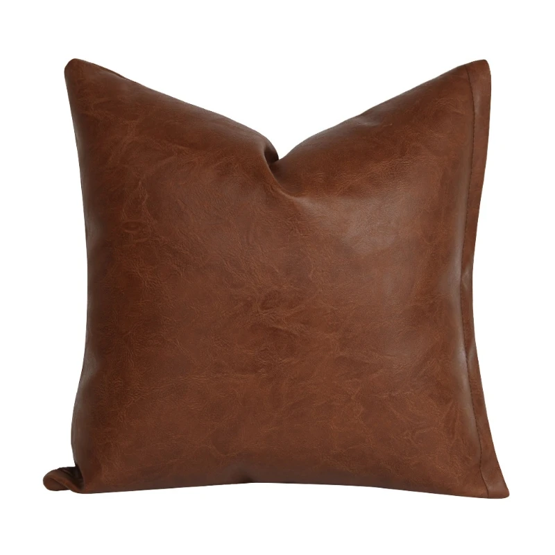 Modern Brown Imitation Leather Throw Pillow for Case with Zipper Solid Color Decorative Square Cushion Cover