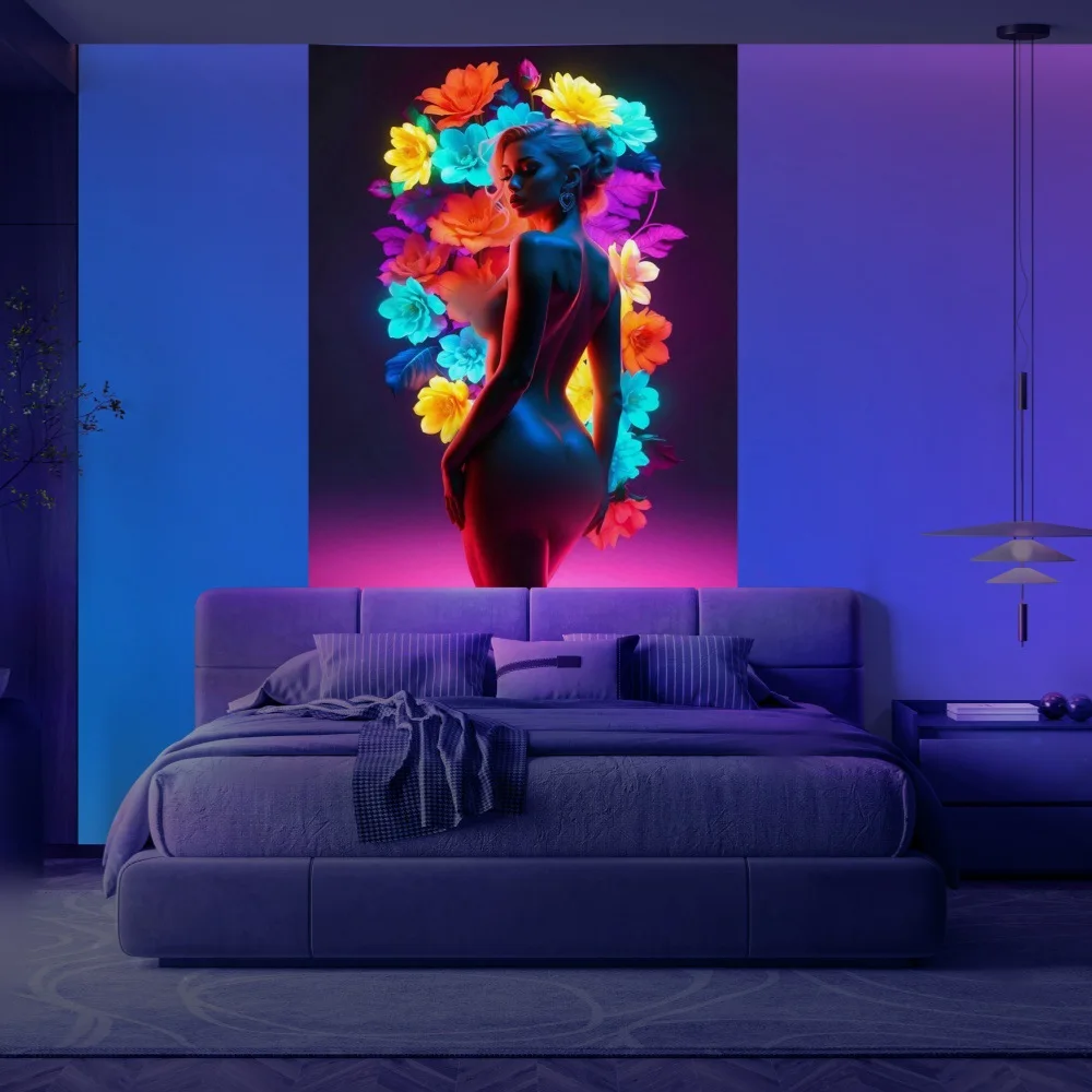 UV Reactive Fluorescent Women Art Tapestry Hippie Black light Pretty Girl Tapestry Wall Hanging Covering Home Room Decoration