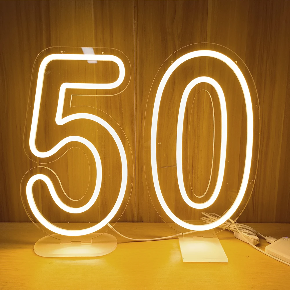 LED Number Neon 0-9 Number Party Sign 38cm Birthday Number Lights USB Powered Dimmable With Base For Background Decoration