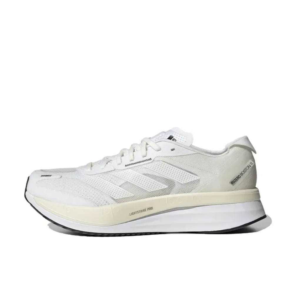 Adidas Men's and Women's Running Shoes Adizero Boston 11 Shock Absorbing Comfort Low Top Sneakers White and Black