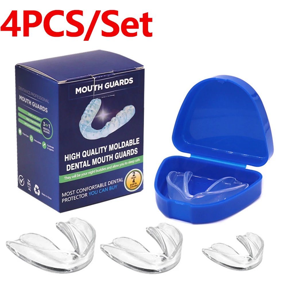 4pcs/set Mouth Guard with Storage Case For Anti Snoring Bruxism Mouth Guard Snoring Stopper Improve Sleeping Teeth Bruxism