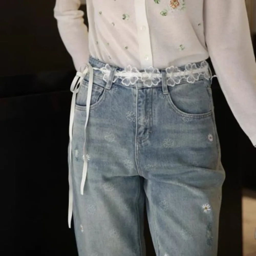 Unique Y2K Lace Waistband Long Korean Style Flower Waist Belt Floral Tie Up Dress Jeans Belt Spicy Girls