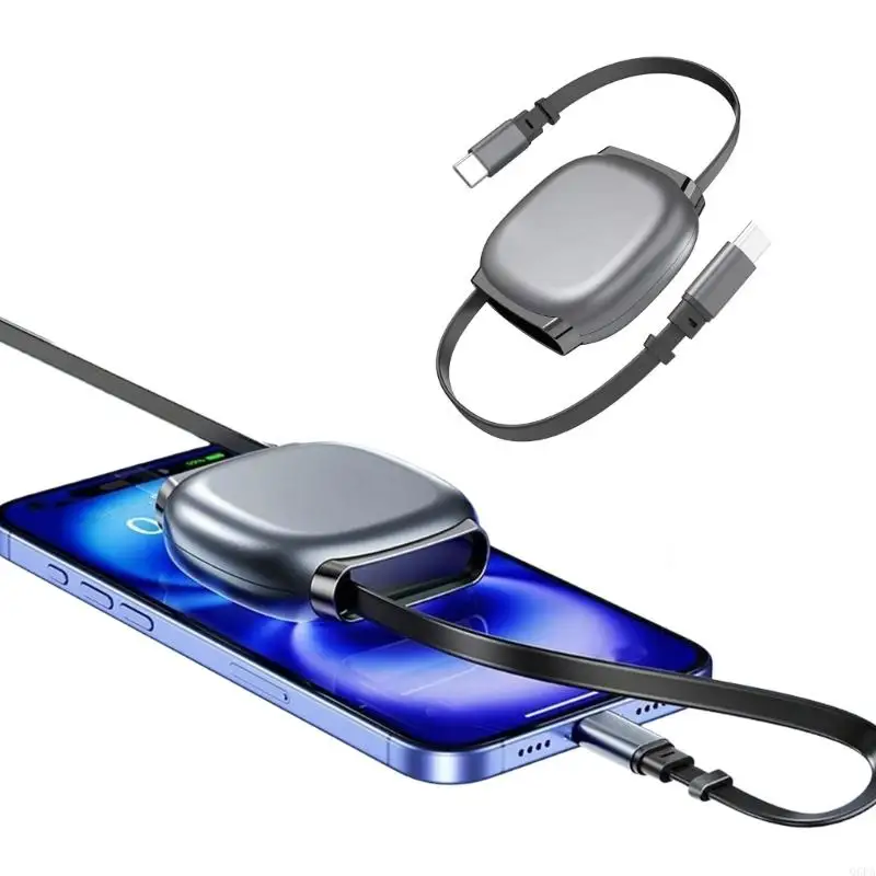 Q6PA USB Type C to USB Type C Charging Cable 240W, Flat Pull-Out Cord with Case for Office Desk, Travel Bag and Daily Use