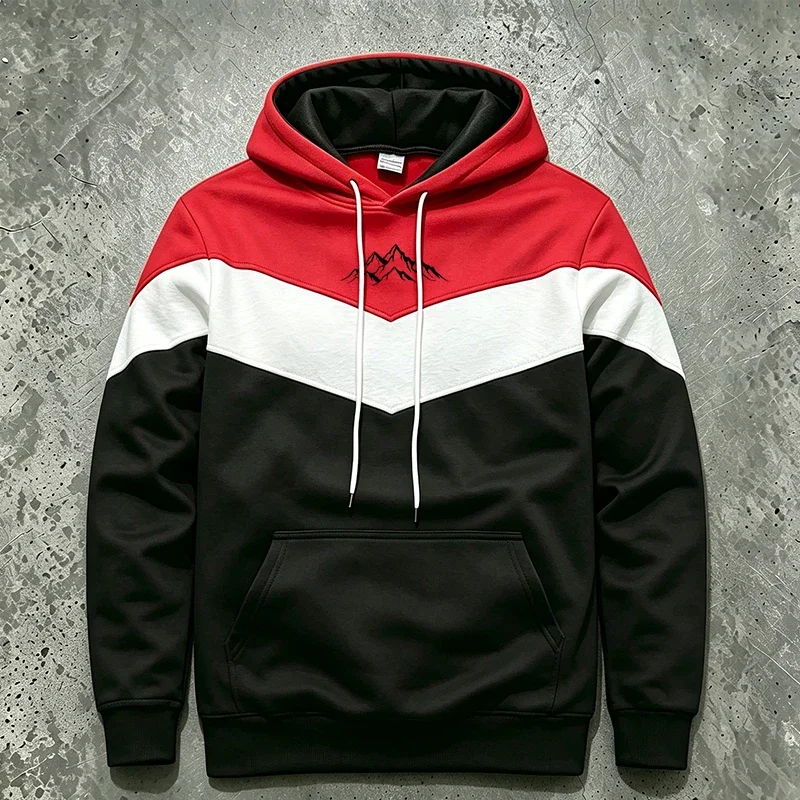 Men's Hoodies Print Casual Tricolor Splice Sweatshirts Outdoor Sports Jogging Clothing Autumn Winter Fashion Street Sportswear