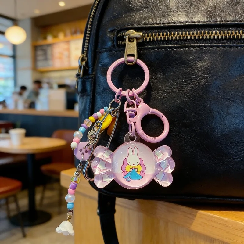 

Hot Cartoon Miffy Series Key Chain Cute Creativity Fashionable Candy Shape Beaded Keychain Backpack Pendant Gifts