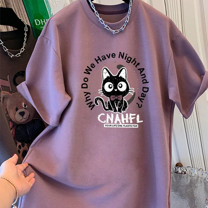 

Women's 100% Cotton Loose Short Sleeved T-shirt 2024 New Summer New Versatile Simple Fashion Top Lady Basic Round Neck Large Tee