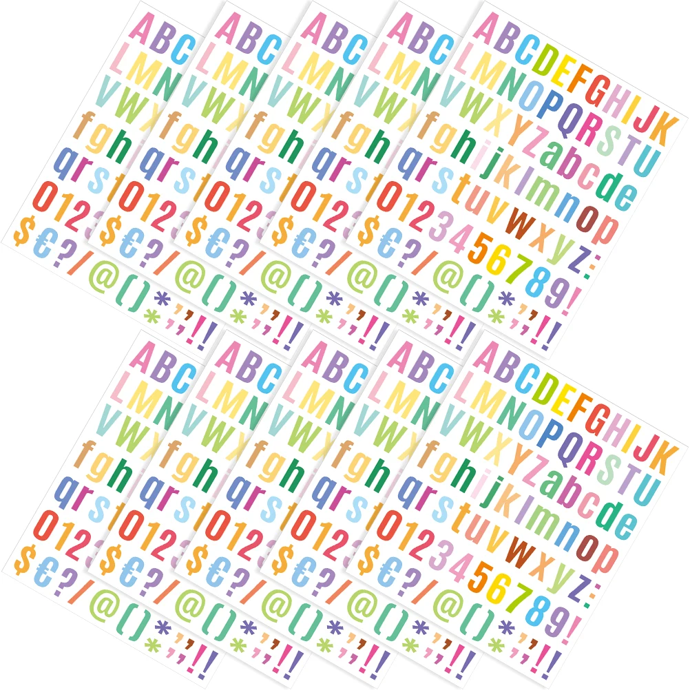 

10 Sheets Colorful Number Letter Stickers Waterproof DIY Craft Vinyl Scrapbooking Album Decor Alphabet Labels