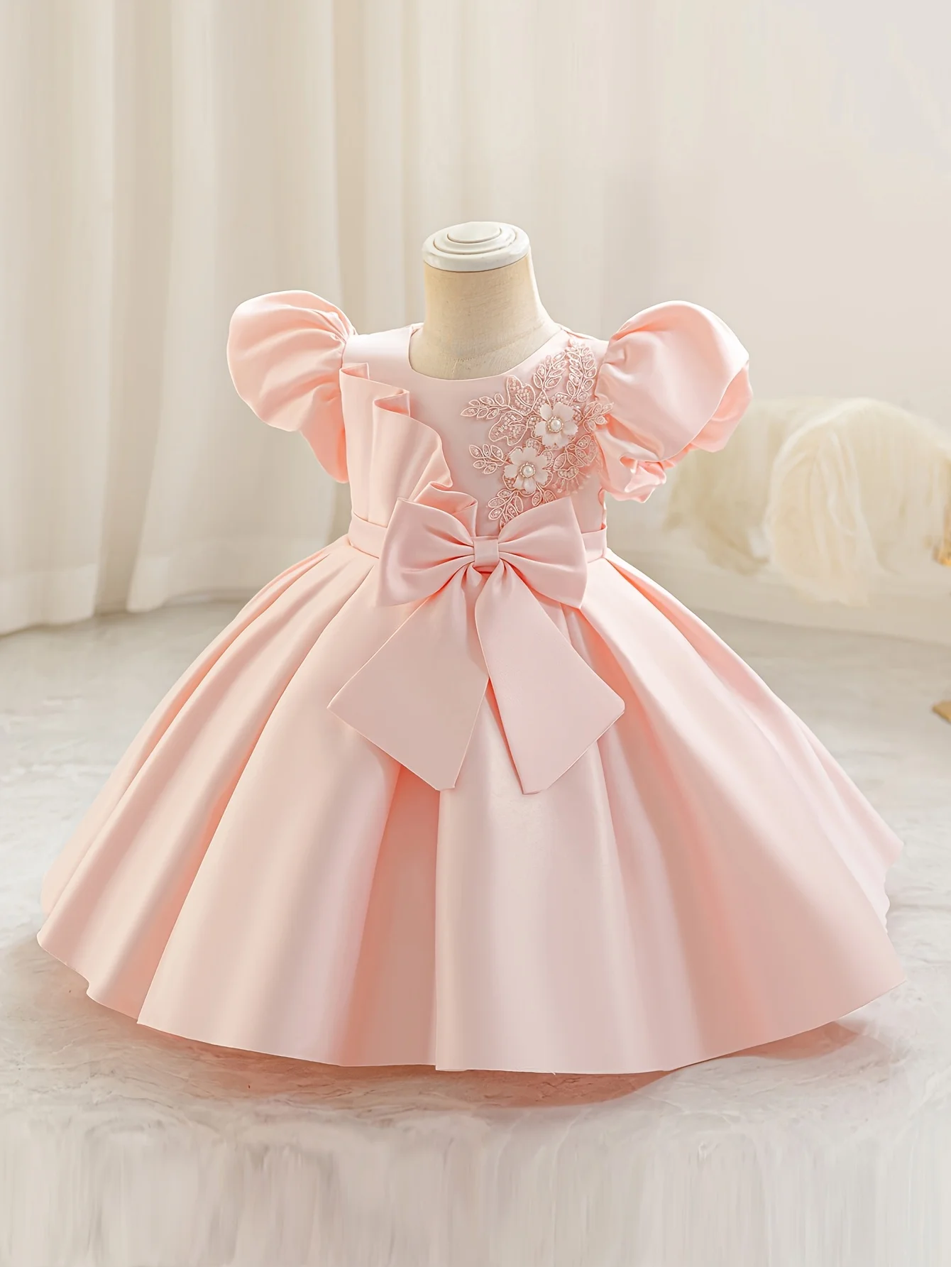 Geburtstagskleid, Babykleid, Einjähriges-Prinzessinnenkleid, Satinkleid, Schleife, Stilvolles Prinzessinnenkleid, Partykleid, Halloween – Detail 1