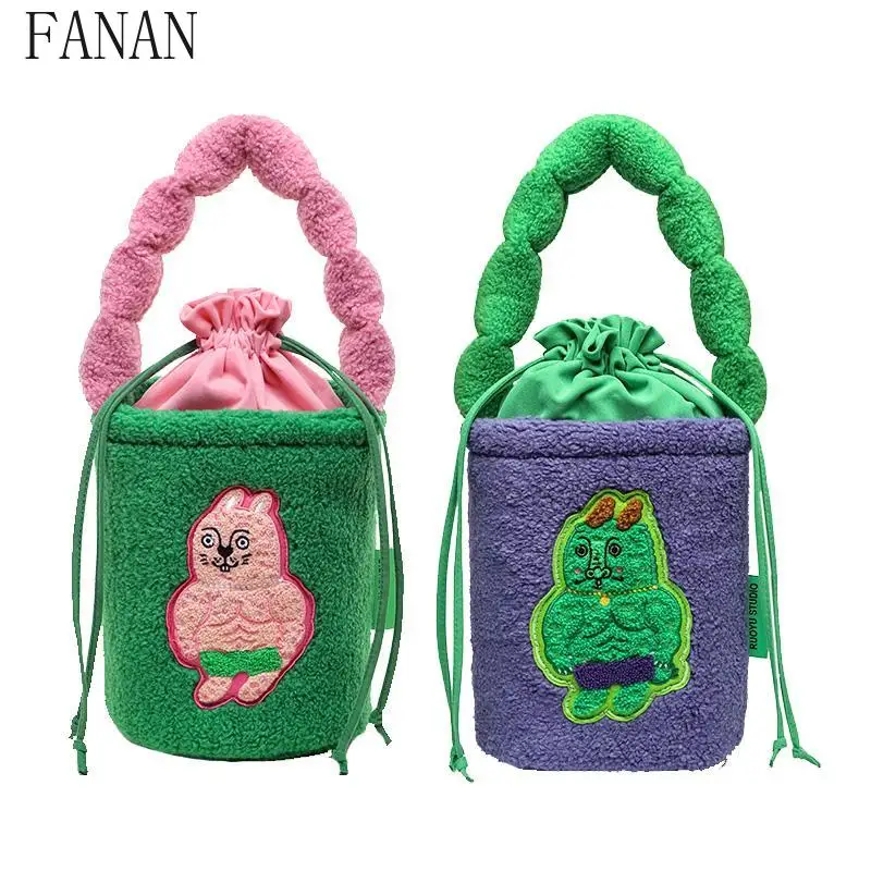 

Women's Handbags Autumn Winter Plush Handheld Bucket Bag Fashion Top-Handle Bags Sweet Cute Girls Handbag 2026 New