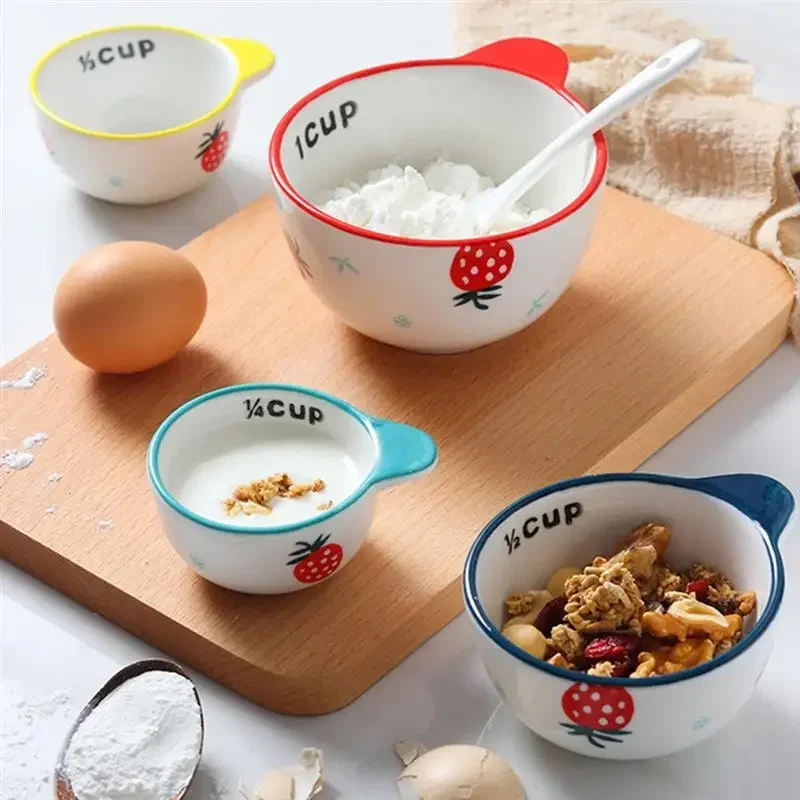 4pcs Ceramic Souffle Baking Bowls Breskfast Steamed Egg Pudding Dessert Salad Bowl Measuring Cups Kitchen Tableware