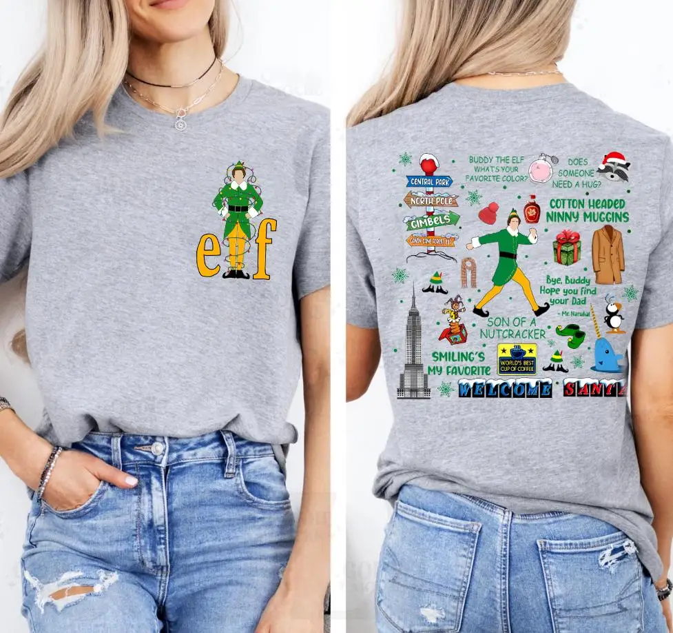 파트너 엘프 레트로 인용문 크리스마스 라이트 양면 티셔츠, 크리스마스 클래식 영화 셔츠, 디즈니 홀리데이 여행 티셔츠