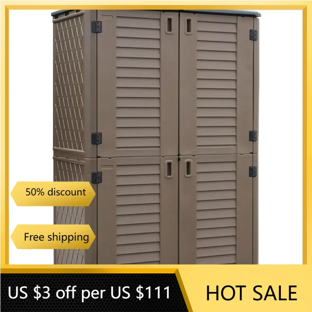 Outdoor Storage Shed Waterproof, Resin Vertical Outdoor Storage Cabinet for Patio Furniture, Garden Tools, Pool Accessories