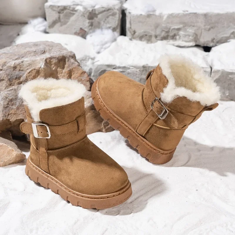 Mumoresip Winter Kids Outdoor Platform Ankle Boots Boys Girls Suede Thermal Snow Boots Warm Soft Children Cotton Boots Slip-on