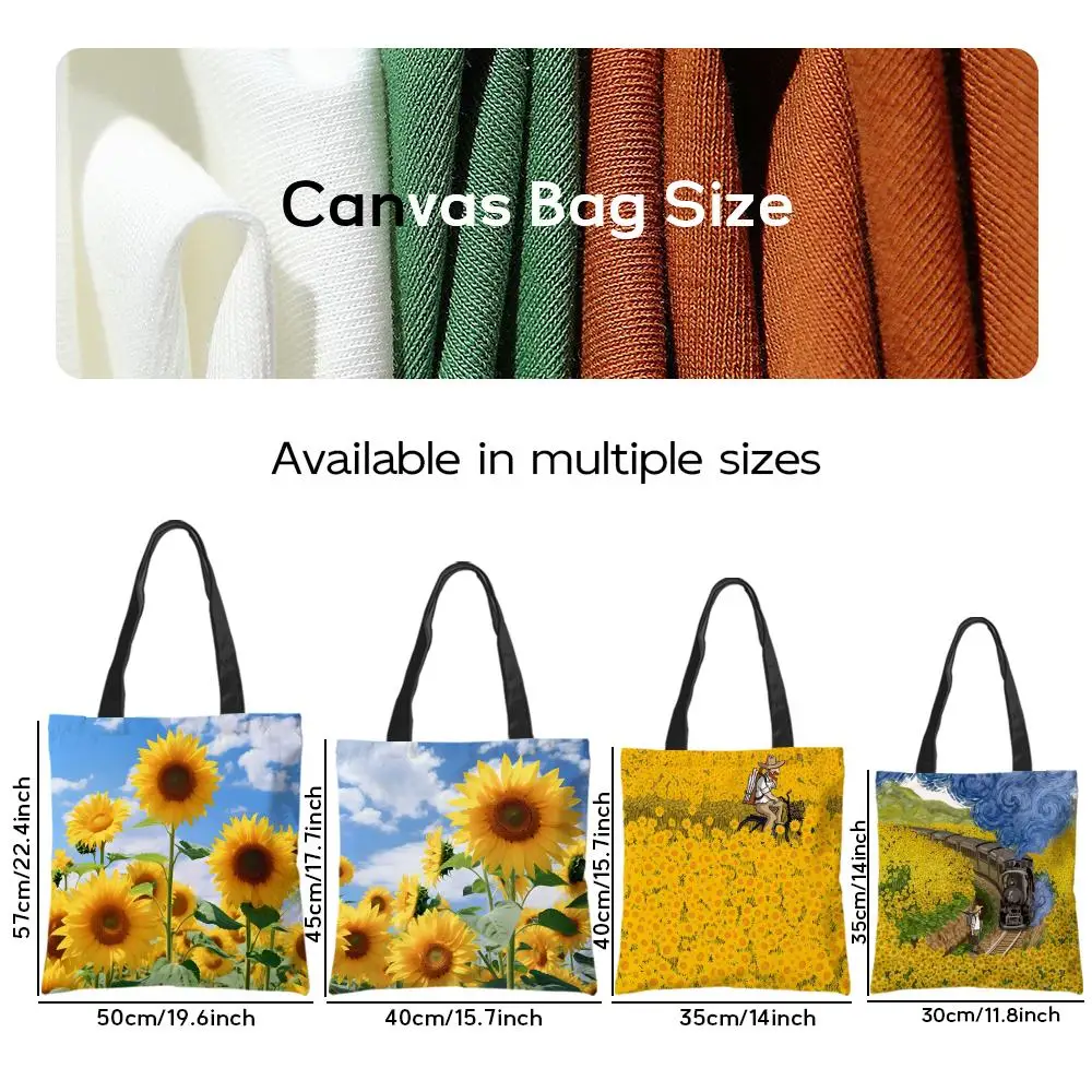 Storage Bags Aesthetic Canvas School Shoulder Bag Lightweight Grocery Shopping Bag Sunflowers in Classical Oil Painting Style