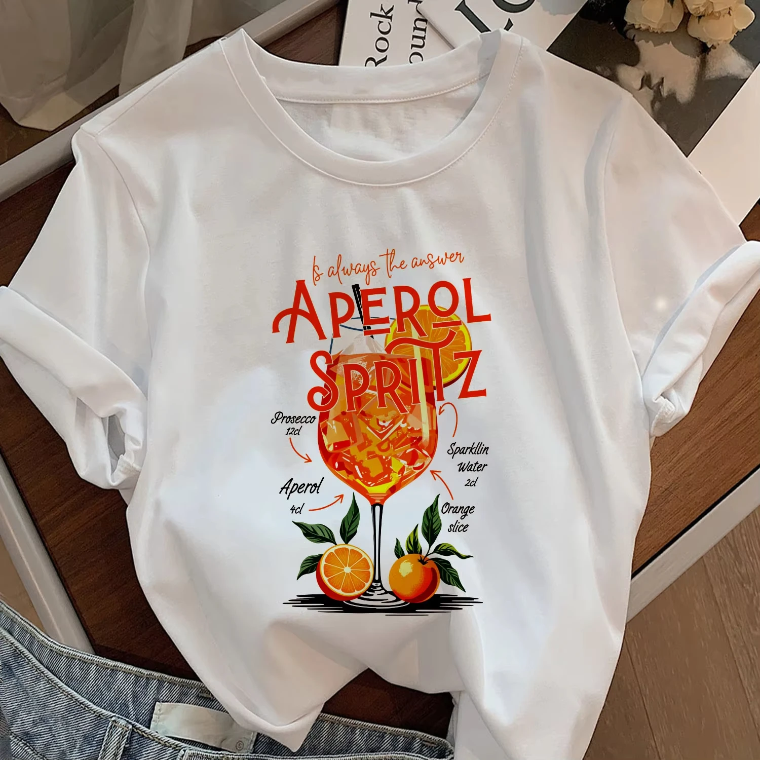 Spritz Veneto Tshirt Women Girls Aperol Spritz Italian Citrus Crewneck T-shirt Orange Fruit Graphic Tees Italy Vacation Tops