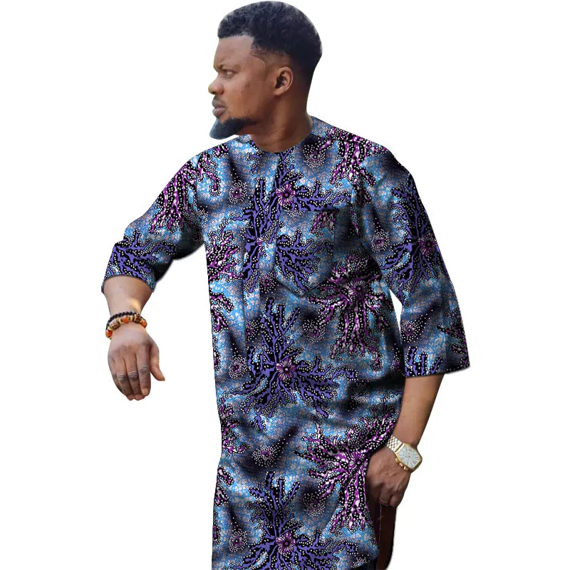 Nigerian Fashion Men's Shirt 3/4 Sleeve Ankara Tops Tailor Design Made Male African Wedding Party Wear
