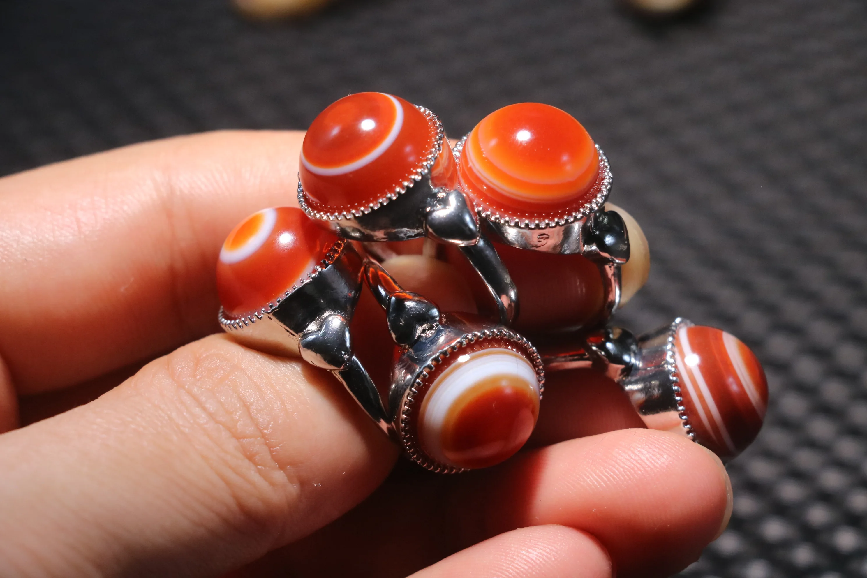 Whole Sale Set of 5 PCS Magic Energy Tibetan Old Agate Goat Heaven Eye dZi Bead Finger Rings Amulet $$$ Timestown  AA