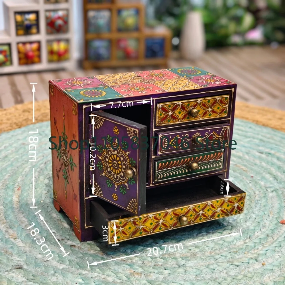 Antique style jewelry box, solid wood painted storage box, handmade jewelry makeup box